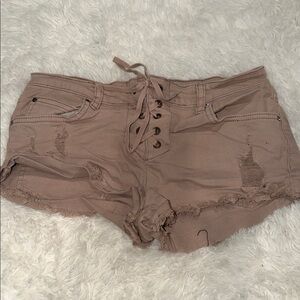 Billabong Brown Lace-Up Jean Shorts